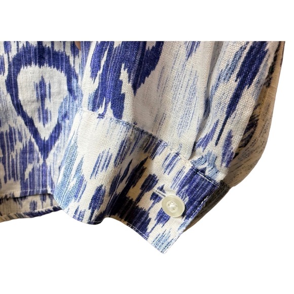 Chico's Womens No Iron Linen Ikat Print Button Down Shirt Blue White Size 3XL - Picture 8 of 14